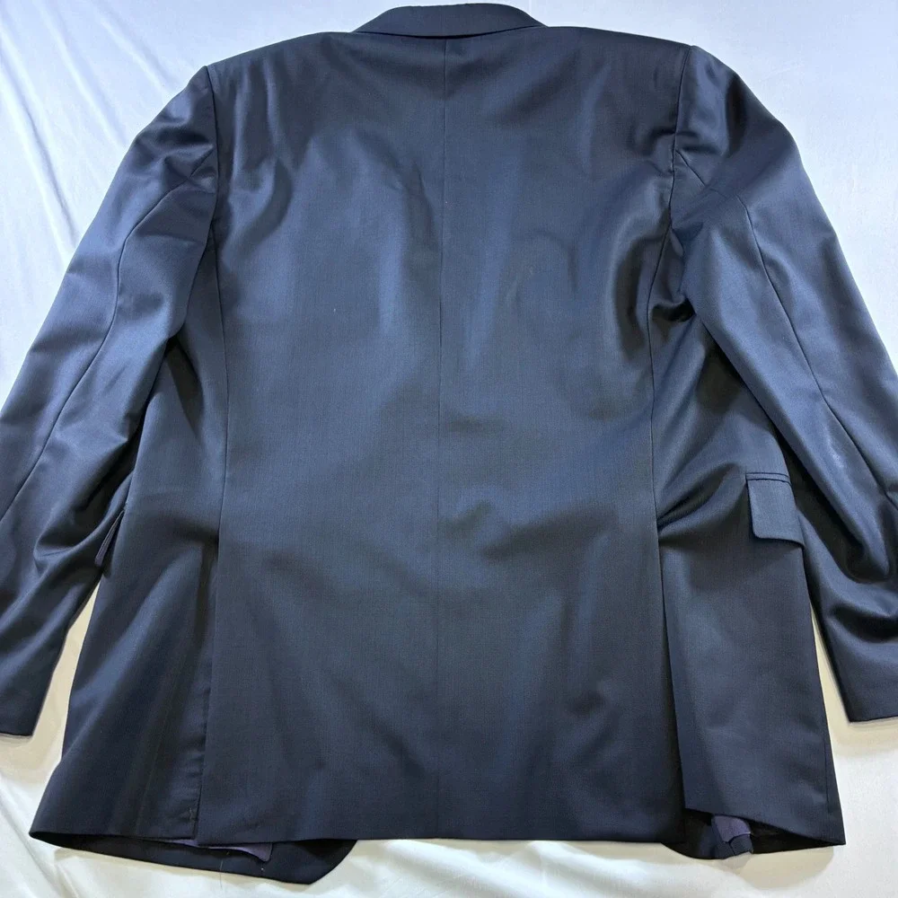 Saks Fifth Avenue RED Blazer Navy Blue Ermenegildo Zegna Wool Trim‎ Fit 42L